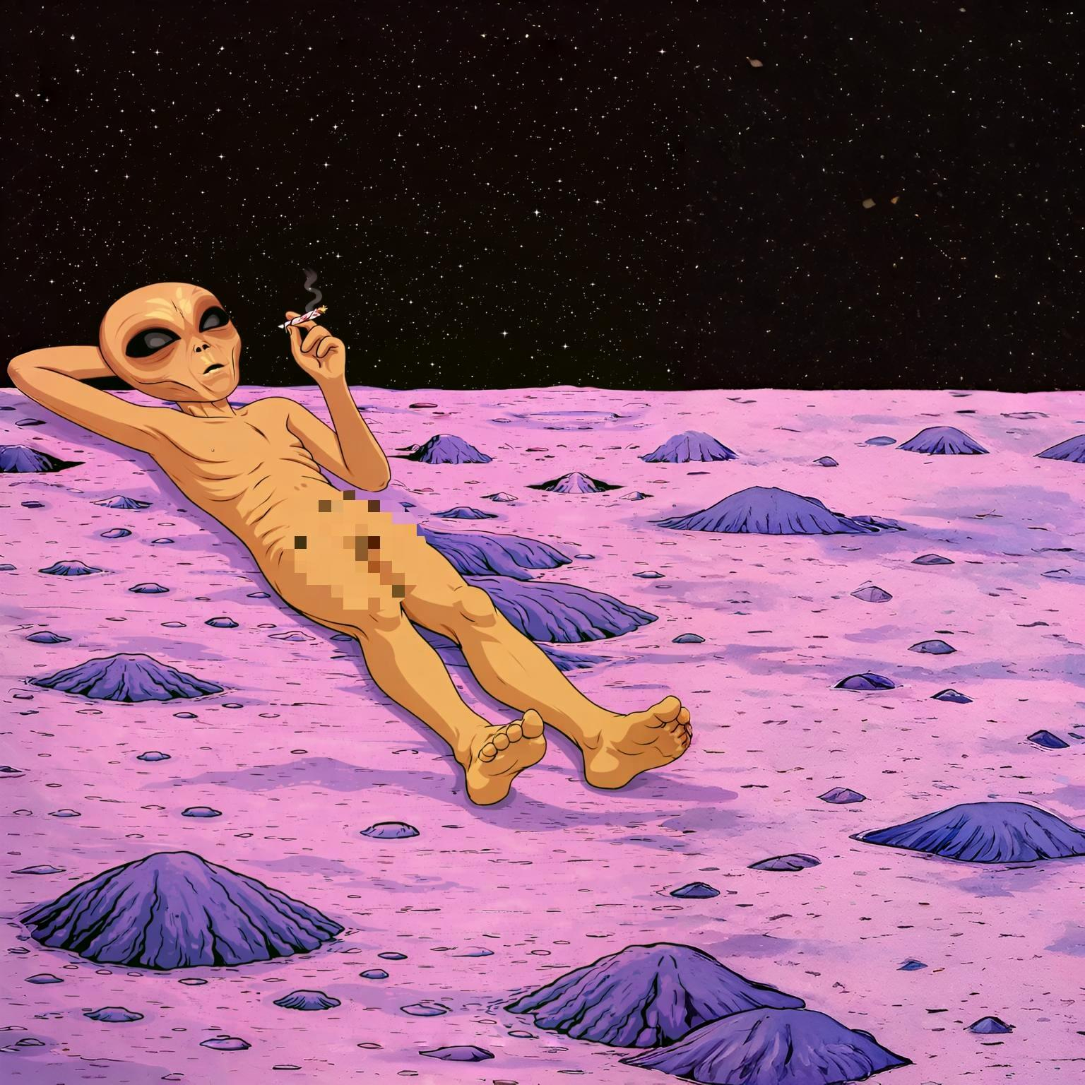 Lil Mayo alien chilling on the pink moon
